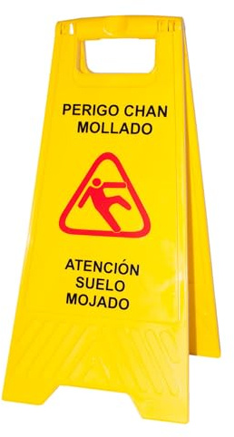 PAMEX Señalización Advertencia Suelo Mojado Cartel de Suelo Mojado Señal Plegable Color Amarillo. Advertencia Superficie Resbaladiza. En Castellano y Gallego