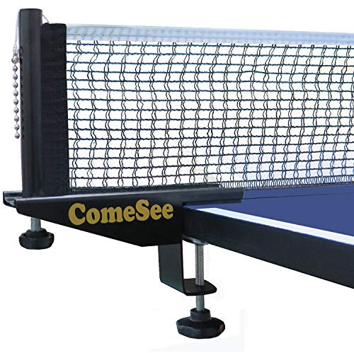 Comesee Professional Table Tennis Ping Pong Net Post Set Strength Screw Clamp with Net Clip Insert, 1.5 Inch Width Grip Holder, Tension and Height Adjustable Easy Set Up (Black)