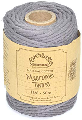 50M Spools - Everlasto Single Twist Soft Cotton Coloured Macrame Craft Twine 38/6 (4mm approx) (Lakeland Slate)