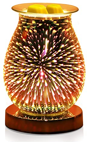 YUNYODA Elektrische Duftlampe aus Glas, Duftwachs 3D Feuerwerk Aromalampe, Touch-Steuerung Nachtlicht, Dekoration für Zuhause Büro Schlafzimmer Wohnzimmer Geschenke