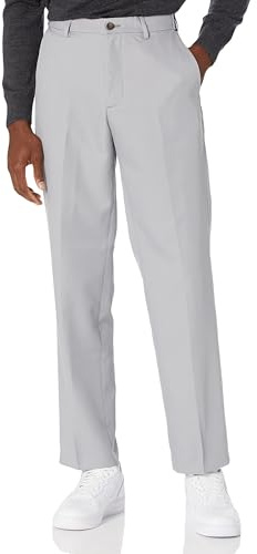 Amazon Essentials Pantaloni Eleganti da Completo Vestibilità Classica con Vita Elasticizzata e Senza Pince Uomo, Grigio Chiaro, 32W / 32L
