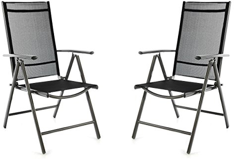 Nexos Trading 2er Set Klappstuhl schwarz Aluminium 7-Fach-verstellbar Gartenstuhl mit Armlehne witterungsbeständig leicht stabil Rahmen anthrazit Balkon Terrasse