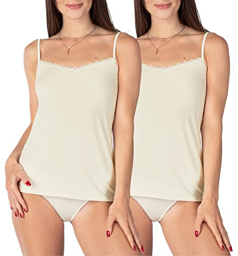 Bellivalini Camiseta Interior de Viscosa para señoras Encaje BLV50-219 (2er-Pack: Crudo, S)