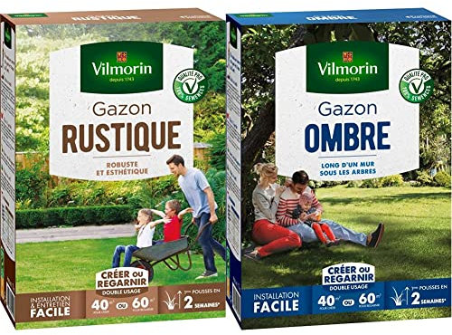VILMORIN - Gazon Rustique - Robuste et esthétique, 1kg & 4466514 Gazon Ombre, Vert, 1 kg
