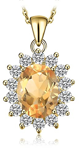 JewelryPalace Colgante Princesa Diana William Kate Middleton Vintage Oval Piedra Preciosa Halo Collar Plata Oro 14k Oro Rosa cadena de caja 45cm (4-2 Collar de Citrino Amarillo Dorado)