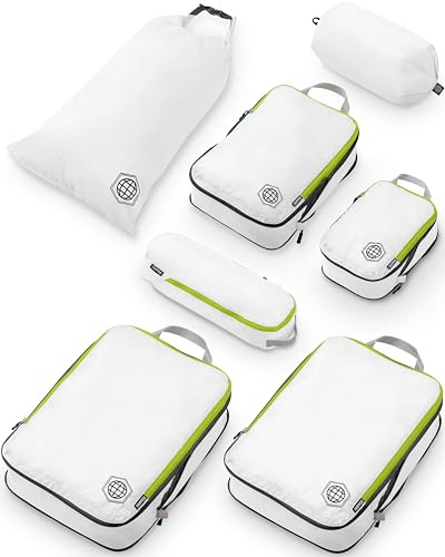 TRIPPED Travel Gear - Cubos de embalaje grandes para viajes, cubos de compresión extragrandes, organizadores de equipaje, juego de 7 piezas, ultraligeros, expandibles/bolsas de compresión para ropa de