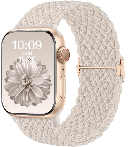 CeMiKa Geflochtenes Armband Kompatibel mit Apple Watch Armband 41mm 40mm 38mm 42mm für Damen Herren, Elastisches Solo Loop Nylon Band für iWatch Series 11 10 9 8 7 6 5 4 SE Ultra 3 2 1, Polarstern