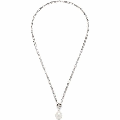 JEWELS BY LEONARDO Halskette X-Mas Special Luna • Anker-Kette aus silberfarbenem Edelstahl • zweireihige lange Kette aus Stäbchen und Perlen mit Perlenanhänger • 70 cm Länge • Geschenk Damen • 023252