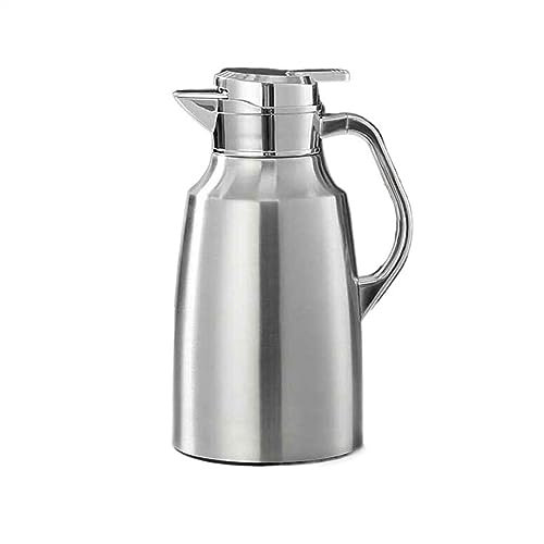 Isolierkanne Große Kapazität 2L Thermoskannen Thermische Heißer Wasser Krug Hohe Qualität Doppel Schicht 304 Edelstahl Kaffee Isolierung Topf Hause Isolierte Kaffeekaraffen (Size : 2L, Color : Silve