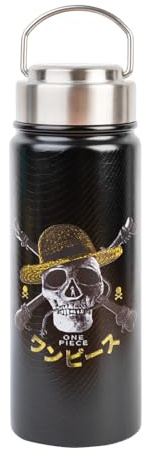 Botella One Piece manga - Botella agua 550ml: Cantimplora de Acero inoxidable | One Piece Merchandising Regalos para Fans del Manga y Anime | Tapon Hermetico, Asa y Aislamiento Doble pared Frio/Calor