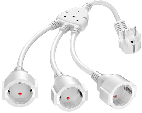LNGJIN 3-in-1 Steckdosenadapter,0,34 m Kurzes Kabel,Schutzkontakt Verlängerungskabel,250V/16A,3 x 1,5mm²,für Zuhause, Büro, Außenbereich Zusätzlichen Stromanschluss,IP20 Wasserdicht (weiß)