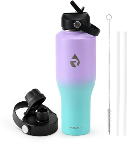 1.2L Insulated Tumbler Water Bottle with Straw fit in Car Cup Holder, Triple Wall Vacuum Stainless Steel(Cold 48 hrs, Hot 24 hrs), Leakproof & Non-BPA, Hydro Travel Mug with Straw and Spout Lid