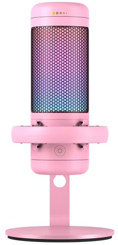 TONOR TC320 Microfono Gaming USB con RGB/Controllo Guadagno, Mute Touch per Streaming, Podcast, Registrazione, Twitch/YouTube/Discord, Microfono a Condensatore per PC con Supporto Mac/PS4/PS5/NS Rosa