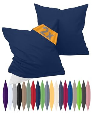 npluseins Renforcé-Kissenbezüge im Doppelpack - 100% Baumwolle - schlicht und edel 698.898, 40 x 40 cm, Navyblau