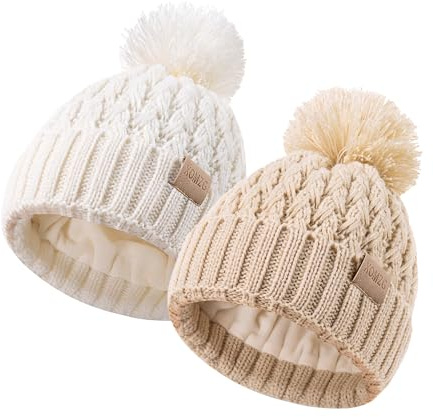 Gorro para bebé, Paquete de 2, Gorros cálidos de Invierno para niños y niñas, Gorros para bebés con Forro Polar para niños de 0 a 36 Meses.