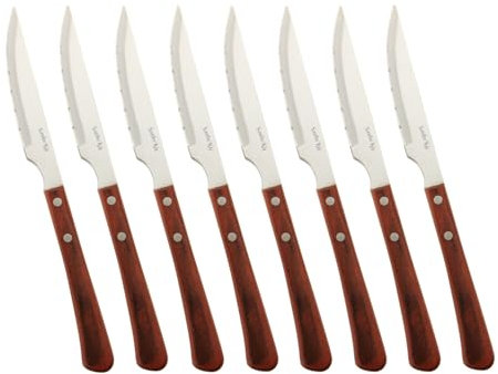 SanheKit Set di coltelli da bistecca, 8 pezzi, acciaio inossidabile ad alto tenore di carbonio, manico in legno, design ergonomico dell'impugnatura,carne seghettato