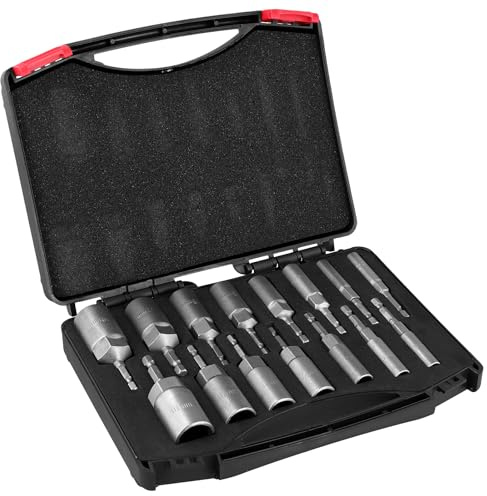 CHUIFAI Juego de 15 llaves de vaso hexagonales, 5,5 – 19 mm, juego de adaptadores para taladro, 80 mm de longitud