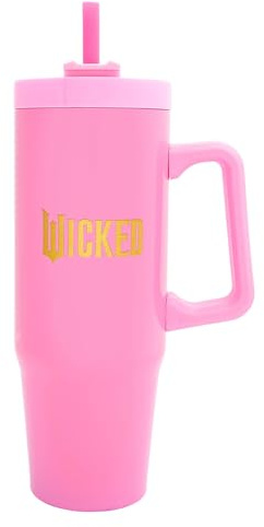 Wicked 900ml Insulated Tumbler with Straw and Lid | Official Merchandise by Polar Gear Movie Themed Travel Tumbler Cup | Double Wall Stainless Steel Tumbler Insulated Cup, Glinda Pink