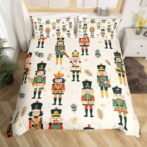 Feelyou Merry Christmas Bedding Set Christmas Nutcracker Comforter Cover Set Twin Size Xmas Deer Elk Decor Duvet Cover Bedspread Cover Cartoon Nutcracker Bedding Collection 3Pcs