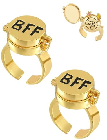 KGDUYC 2PC BFF Ring Süßes Offene Kappe Ring Einstellbar Gold Unisex Freundschaftstag Geschenk