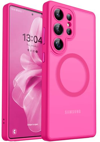 CANSHN Funda Magnética para Samsung Galaxy S25 Ultra(6.9 Pulgadas), [Protección Total de La Cámara] Carcasa Fondo Mate Translúcido,Rosa Vivo