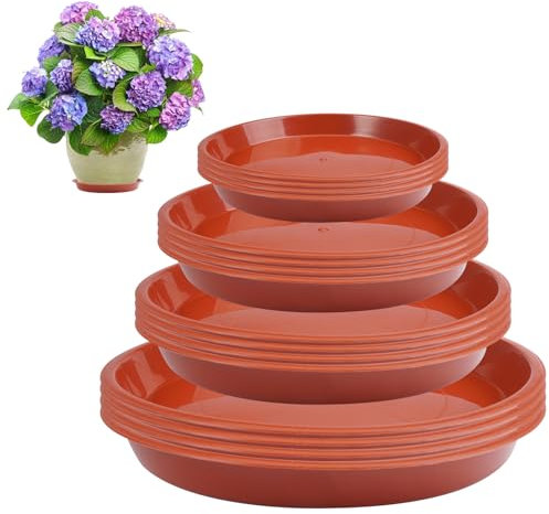 PetGlimmer 16 Pièces Soucoupe Pot Fleur Rond, 12/16/18/20 cm Plastique Dessous de Pot de Fleur, Soucoupes pour Plantes, Fleur Soucoupe Pot pour Les Plantes D'Intérieur et D'extérieur