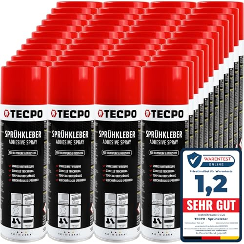 TECPO 48 adesivi spray, colla industriale da 500 ml, colla per contatto, per pelle, schiuma, plastica, metallo, carta, gomma UVM.