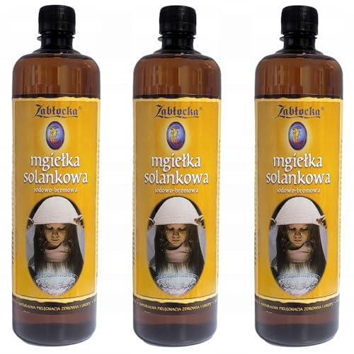 ZABŁOCKA Solenebel 3 x 950 ml, Solución Natural de Yodo y Bromo de 500 m de Profundidad, pH Neutro, Rico en Minerales, Ideal para Inhalación, Cuidado de la Piel, Relajación