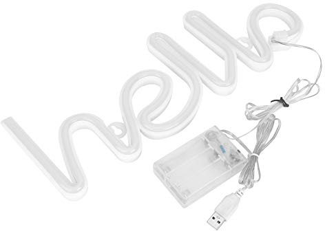 NEON Skylt LED, Hello Varmt Ljusskylt, USB & Batteridriven Väggdekor Belysning, Flexibel PVC Neon Ljus Skylt för Sovrum, Fest, Butik, 34x12cm