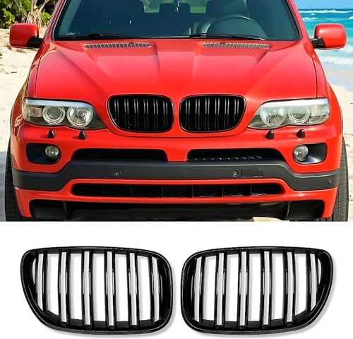 Hengjiayao E53 riñón negro parrilla del radiador para BMW X5 G01 E53 2004-2006 LCI parrilla negra deportiva brillo doble puente riñones (For X5 E53 2004-2006 LCI)