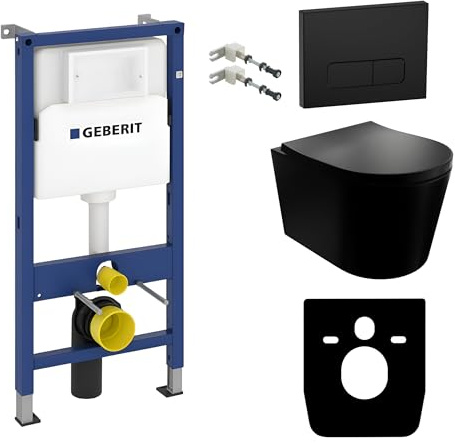 Lavita Ensemble de WC : élément de chasse Duofix Basic, réservoir de chasse d'eau lavita Versoni sans bord, siège de toilette avec système d'abaissement automatique + panneau de commande Delta 25