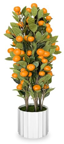 Silvanest 36 Artificial Orange Tree in White Pot, Faux Citrus Plant for Indoor Outdoor Home Decor