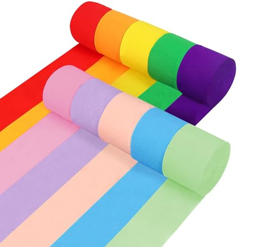 Krepppapier Bunt 10 Rollen 10 Farben, Crepe Papier Jedes 25M, Rainbow Papierstreifen, Party Hochzeit Abschlussfeier Geburtstagsfeier Karneval Deko, Kräuselpapier für Kreative Bastelprojekte