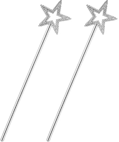 TIESOME 2 PCS Star Wand, Pentagram Plastic Magic Wand Princess Angel Role Play Costume Accessories Wand Sticks for Halloween Birthday Party Cosplay(Silver)