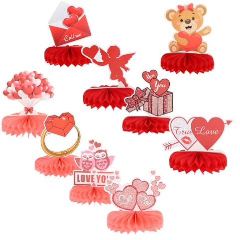 GALPADA Boules Alvéolées en Papier 9 Pièces, Décoration de Fête Saint-Valentin, Ornements en Nid D’Abeille pour Bureau et Maison, Accessoire Suspendu Léger et Compact, Décoration de Table
