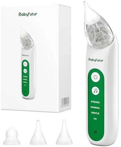 Babyfutur - Aspiratore nasale elettrico per neonati, con 3 livelli di aspirazione regolabili, 3 punte in silicone, facile da respirare e riutilizzabile, funzione rilassante per la musica
