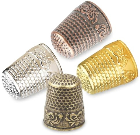 4 Pcs Thimbles for Hand Sewing, Metal Finger Protectors for Crafting, Sewing, and Quilting