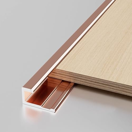 Vattentät kantremsa av aluminiumlegering – C-Sd hörnskydd för skåp, bord och steg – hållbar kakelprofil (roséguld, 18 mm L/19 fot)