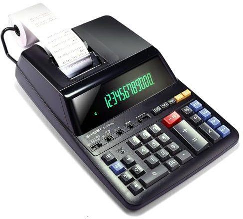 Sharp 12-Digit Print Calculator Desktop Size Adding Machine, Perfect for Everyday Use and Office, Bright, Large Easy-to-Read Numbers on Both The Display and The Two-ColorPrinted Tape (EL2196BL)