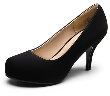 DREAM PAIRS Women's Low Stiletto Heel Party Shoes Classic Elegant Versatile Dress Platform Pumps TIFFANNY,Size 5,Black/Nubuck,TIFFANNY
