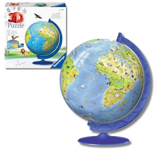 Ravensburger - Puzzle 3D Globo Terrestre Impara La Geografia Con Gli Animali | Puzzle 3d Bambini A Partire Dai 6 Anni | Modellismo Da Costruire Bambini Di 180 Pezzi | Regalo Bambino 6 Anni E Più