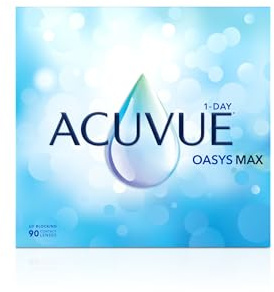 Acuvue Oasys Max 1-Day Lentes diarias con tecnología TearStable y filtro de luz OptiBlue, -2.00 dpt, diámetro 14.3 mm, 90 unidades, adición, curva base 8.5 mm, -2.0 dioptría