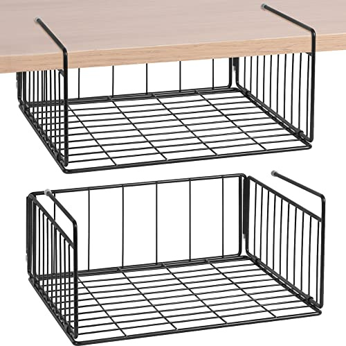 SUFAUY 2-Pack Under Shelf Basket, Under Cabinet Storage Hanging Organizer Holds up to 22lbs, Add Shelves for Storage for Pantry Closet, 11.3“d x 12.3 w, Black