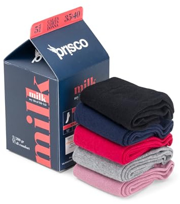 Prisco Calze Donna Caldo Cotone Confezione Regalo Originale | Calzini Invernali Termici Lunghi Corti | Fantasia o Tinta Unita | Simpatica Scatola Brik Latte | 4 Paia (MODA CORTO)