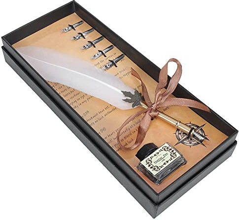 Joyzan Retro Federstift Tintenset, Federhalter Schreibfeder mit Tintenfass Klassischen Alten Stil Kalligraphiestift Mit 5 Federn schwarzer Tinte Executive Antique Briefpapier Geschenkbox Kalligraphie