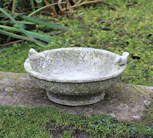 Garden Ornament Bird Feeder Bowl Outdoor Traditional Weatherproof 33cm x 18cm Stone Concrete