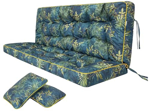 Cuscino per Panchina da Giardino a Dondolo Hollywood - Impermeabile Con Cinghie di Fissaggio, 2 Cuscini Laterali - 140 cm - Erba Verde