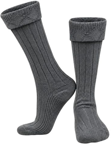 Highland Scottish Wool Blend Kilt Hose for Men Ribbed Socks for USA Shoe Sizes (as1, alpha, l, regular, regular, Grey, Large)