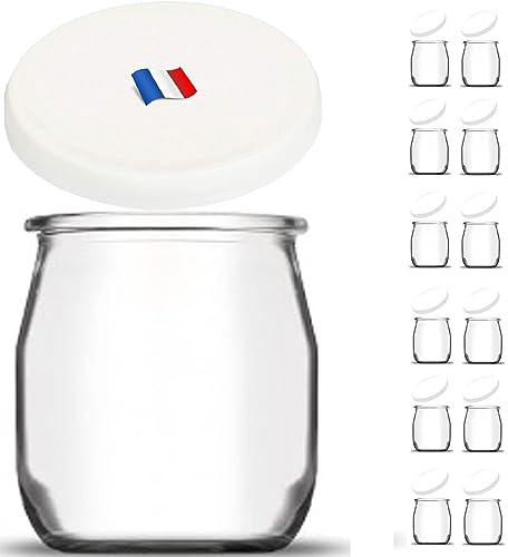 SPECIAL-DAY 12 pot de yaourt en verre avec couvercles hermetique verrine en verre pour tout yaourtièrepetit pots bebe longue conservation 125g- Lot de 12 pots avec 12 couvercles