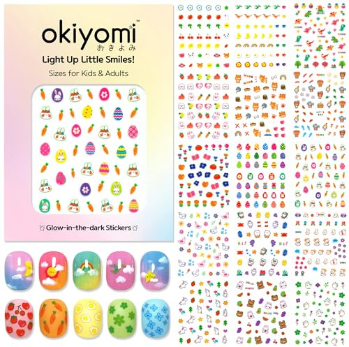 15 Sheets of Nail Stickers for Kids - 735 Cute Nail Stickers - Nail Decals for Girls - Flower, Bunny, Unicorn, Bear, Fruits | Glow in The Dark